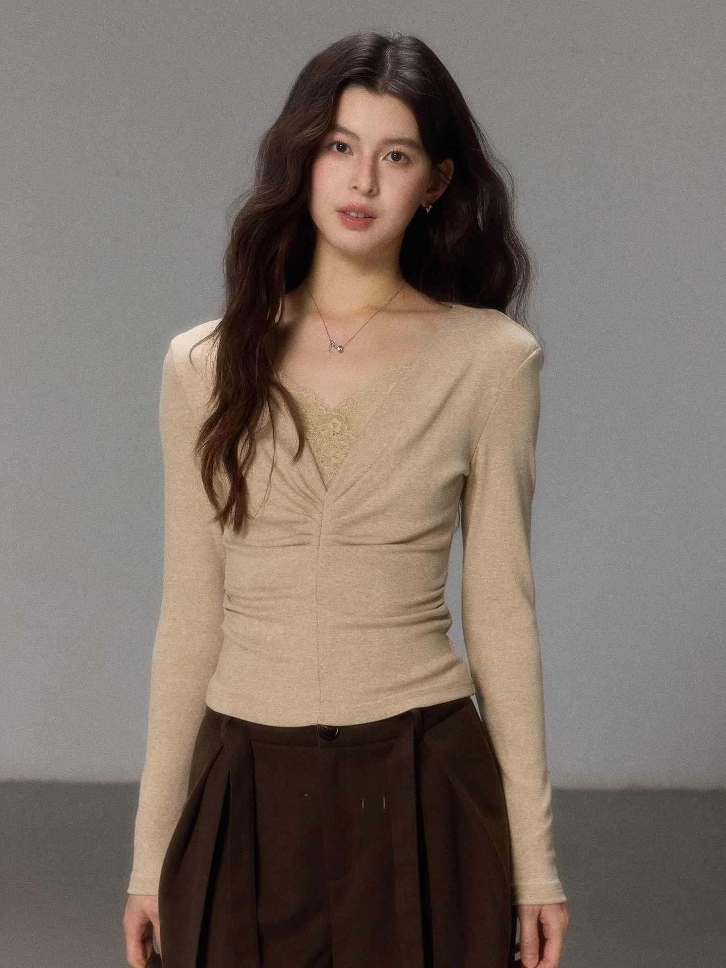 

Ele V-Ne Lace Knitted Top Women's Slim Fit Inner Wear Base irt Design Sensation New Sle Winter Commute Casual Wear