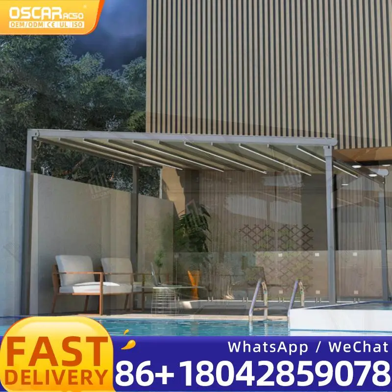 

Standing Wall Mounted Electric Retractable Roof for Patio and Restaurant Outdoor Shade Shelter Retractable Canopy Pergola