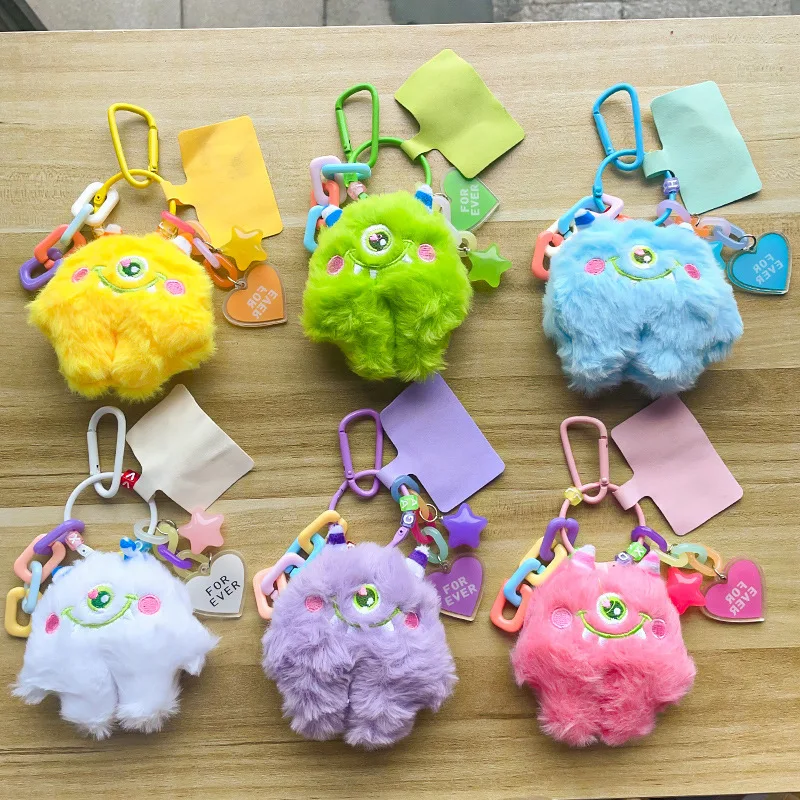 Llavero Kawaii de felpa para teléfono móvil, cordón para llaves, cadena de bolso para niñas, colgante de monstruo pequeño para teléfono inteligente