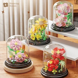 Flower Bouquet Bonsai Building Blocks Artificial Plastic Plant Dust Cover Micro Bricks Home Decoration Toy For Kid Birthday Gift