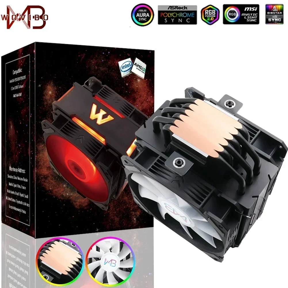 120mm CPU Cooler Radiator Fan 6 Heatpipe RGB PWM 4PIN Quiet For Inte LGA 115X 1200 1700 2011 V3 X79 X99 AM4 ARGB Ventilador