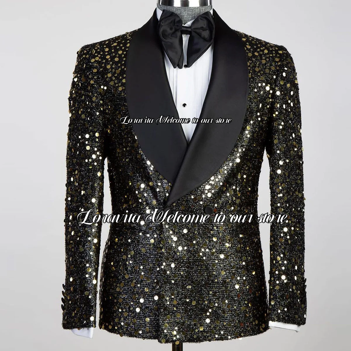 

Luxury sparkly sequins Tuxedos Men Suit Shawl Lapel Wedding Groom Dinner Party Male Prom Blazers 2 Pieces Set Coustome Homme