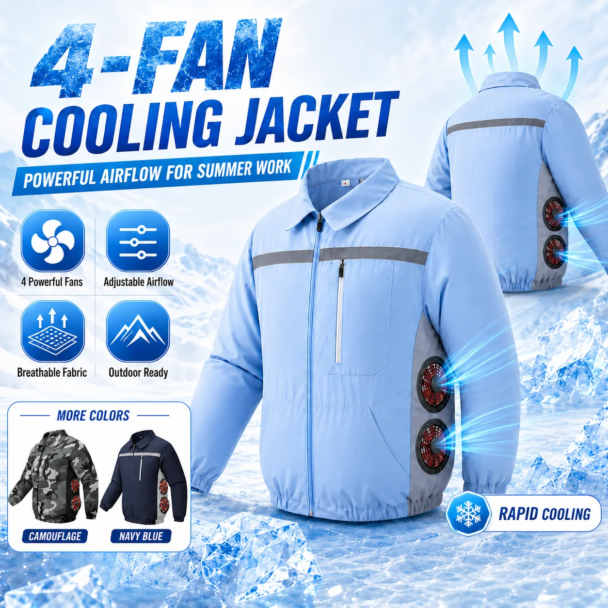 Men's 12V/5V 4-Fan Cooling Work Jacket Summer Breathable Sun-Protective Air Conditioned Vest for Fishing Hiking Outdoor Jobs