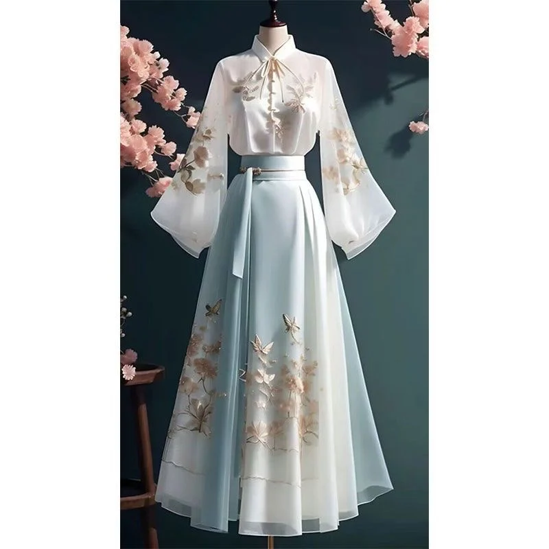 

New Chinese Style Hanfu Dress Chinese Style Zen Style Costume Chinese Element Blue Dress For Children's Ancient Autumn Attire