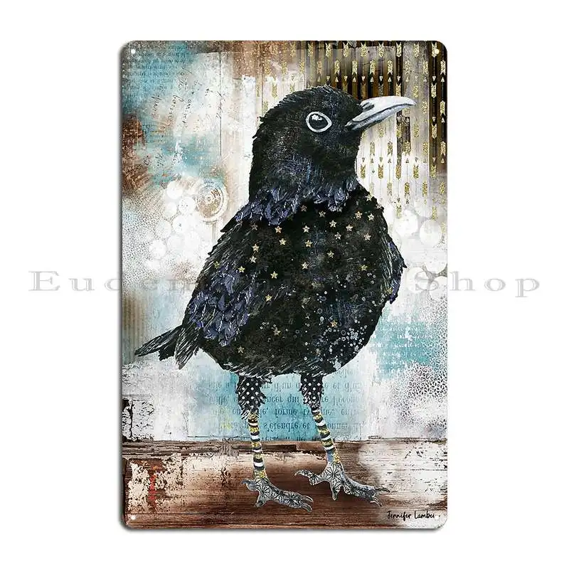 Blackbird Blakely Rustic Boho Stars Watercolor Collage Bird Art Metal Signs Club Living Room Personalized Cinema Tin Sign Poster