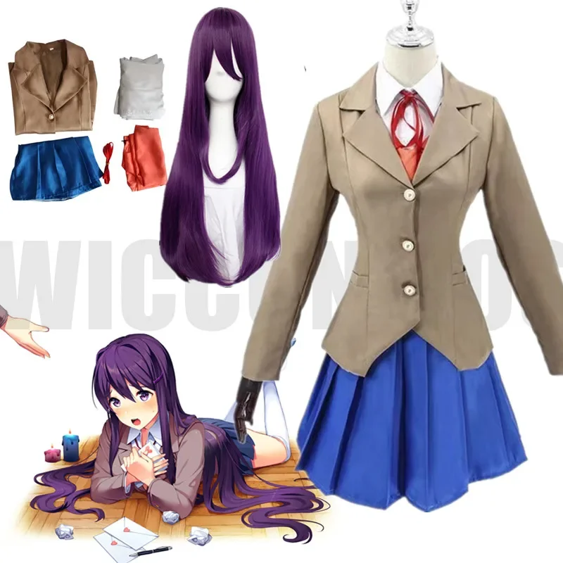 Anime Doki Literature Club Sayori Cosplay Monika Yuri Sayori Natsuki Cosplay Costume School Girl Women Uniform