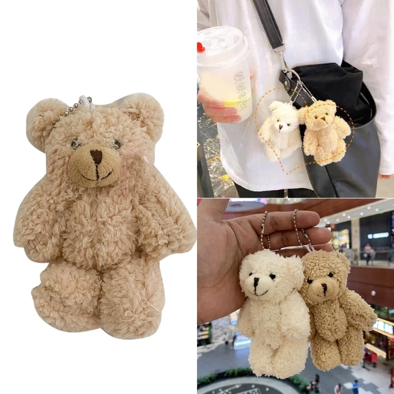 Mini Bear Schoolbag Pendant Keychain Furry  Charm for Toy Machine