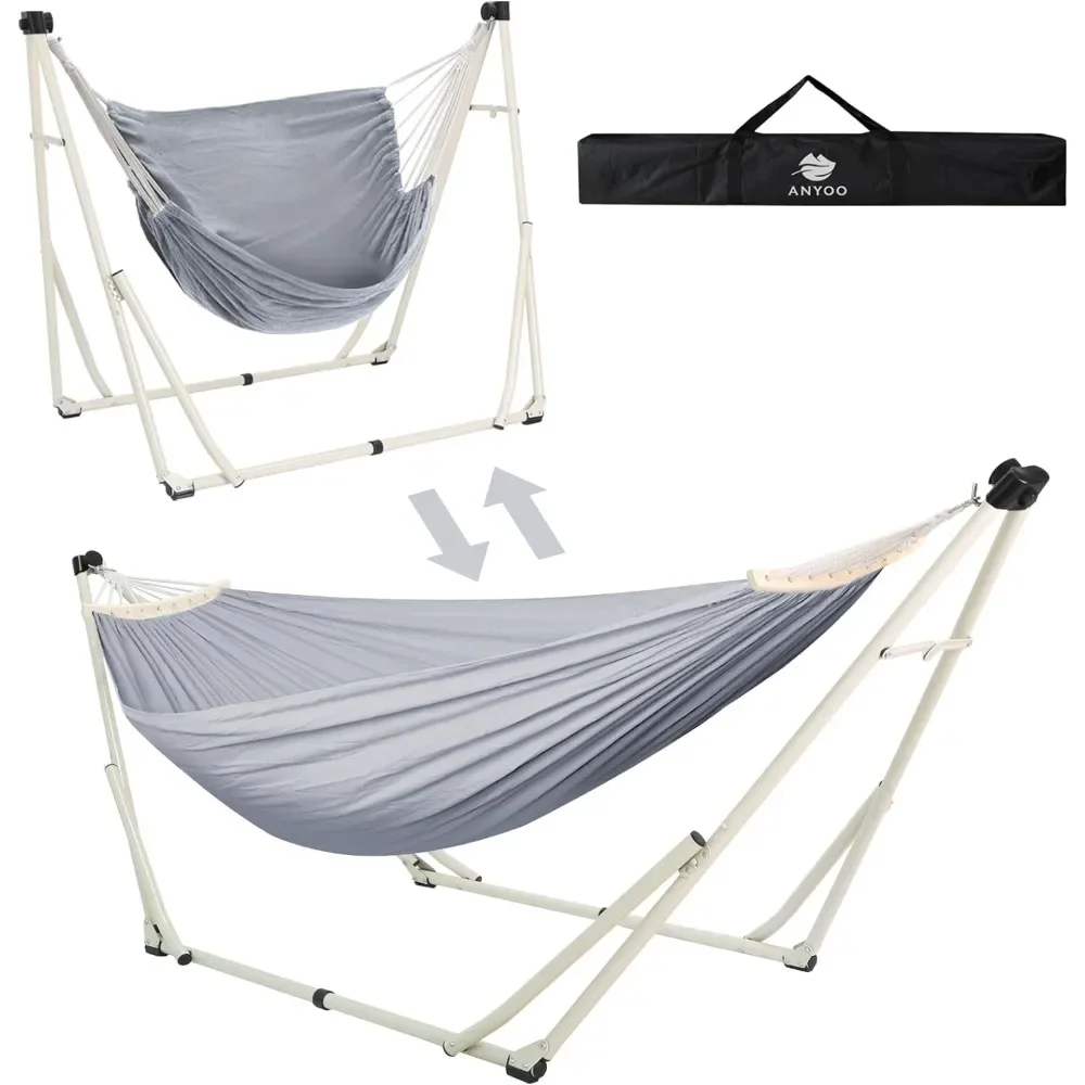 2 in 1 Hammock and Swinging Chair with Collapsible Steel Stand & Carrying Case,Portable & Adjustable,Easy Set Up