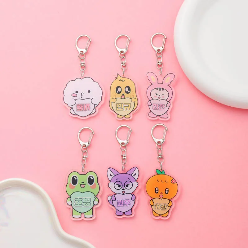 Stray Kids Anime Acrylic KPOP Keychain Accessaries Cartoon Funny Pendant Cute Creative Bag Charm Car Keyring Friends Fans Gifts