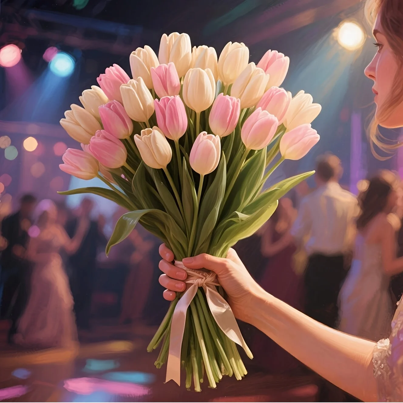 12 Stück Realistische Künstliche Tulpen-Blumensträuße - Naturgetreue Mehrblütige Tulpen mit Blattwerk, Hochzeits-/Muttertags-Dekoration – Detail 5
