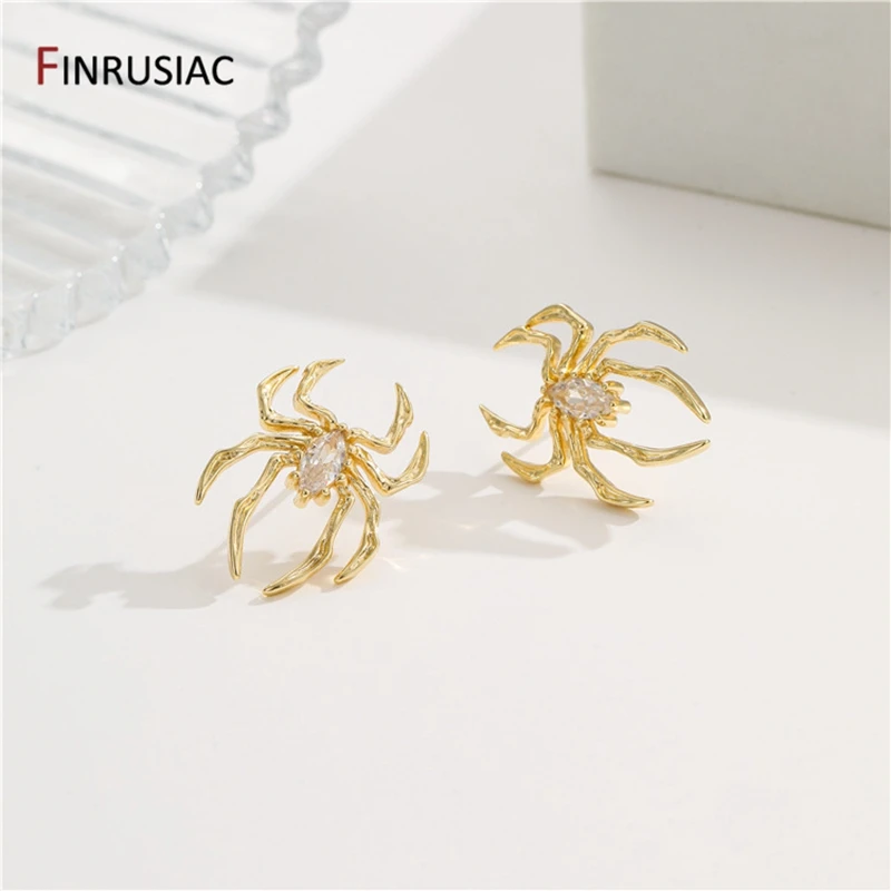 Gold Plated Exaggerate Spider Stud Earrings For Women S925 Sliver Needle Exquisite Post Earring Personality Girl's Jewelry