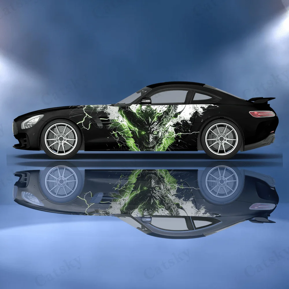 ملصق فينيل للسيارة من Green Lightning Demon ملصق PVC ذاتي اللصق مناسب للشاحنات وديكور الدفع الرباعي وإكسسوارات السيارات