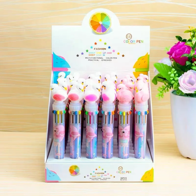 10-Colored Cute Cartoon Ballpoint Pen Kawaii Rollerball Pen School Office Supply Gift Stationery