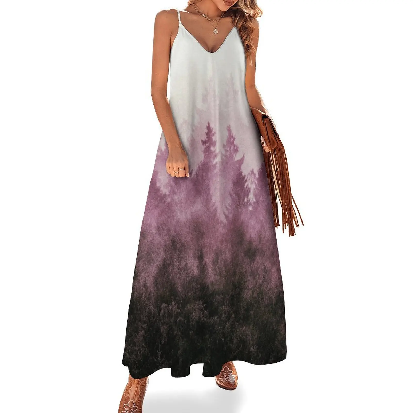 

The Heart Of My Heart // Vintage Fuchsia Raspberry Fairytale Forest With Cascadia Trees Covered In Magic Fog Se Sleeveless Dress