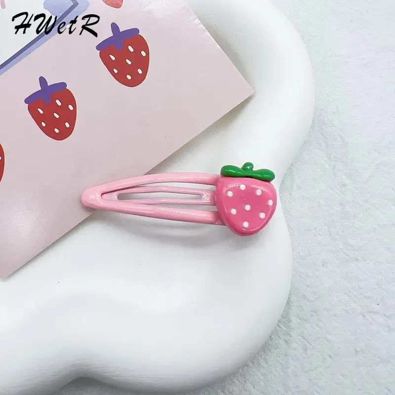 2pcs/set Cute Sweet Strawberry Hairpin Lovely Pink Hair Clips Women Girls Bangs Clips BB Snap Clip Hair Accessories