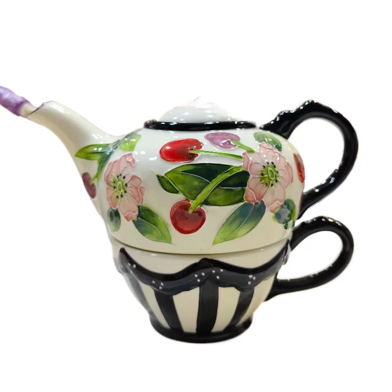 Living room decorative ceramic cherry mother and child pot set ornament gift