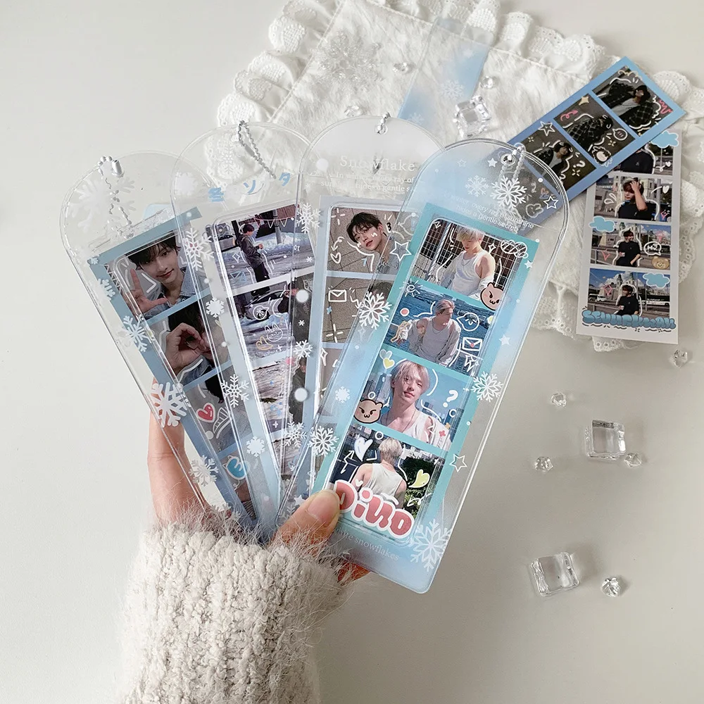 

Ins Transparent Snowflake PVC Card Cover Four Link Photo Display Storage Cover Pendant Star Chaser Life Four Grid Card Cover