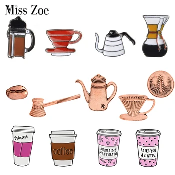 에나멜 핀 커피 콩 포트 컵, 라떼 카푸치노 브로치, 가방 라펠 핀, 의류 배지 보석 선물, 바리스타용 모든 커피