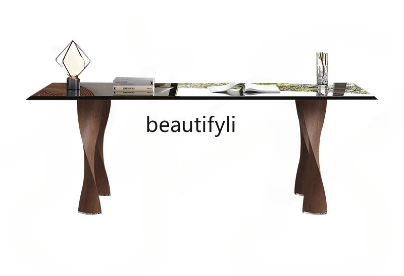 

Rectangle FAS ash wood solid wood tempered glass dining table Italian minimalist Bauhaus style