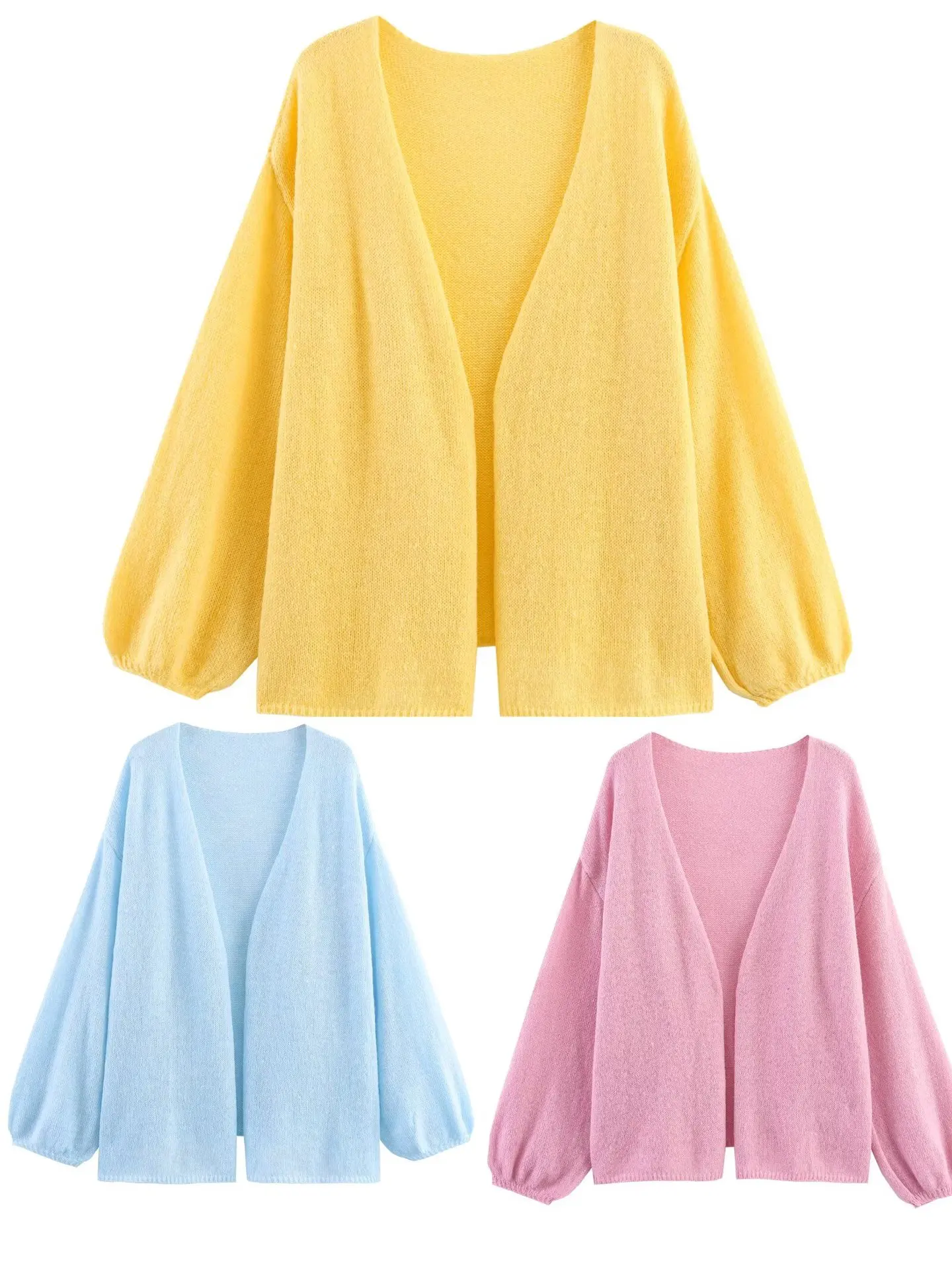 

New Fashion Autumn Casual Long Sleeve V-neck Solid Color Loose Fit Knitted Thin Coat For Women,3 Colors