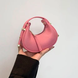 High-Grade Textured Mini Half Moon Bag 2024 Chic Versatile Soft Leather Lipstick Handbags Girl's Cute Purse