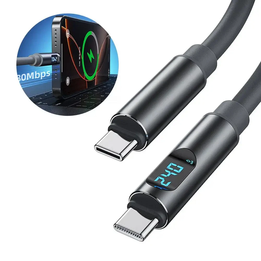 240W USB C to Type C Cable with Power Display 480Mbps Data Transfer & PD Charging for External For Iphone 15 16 17