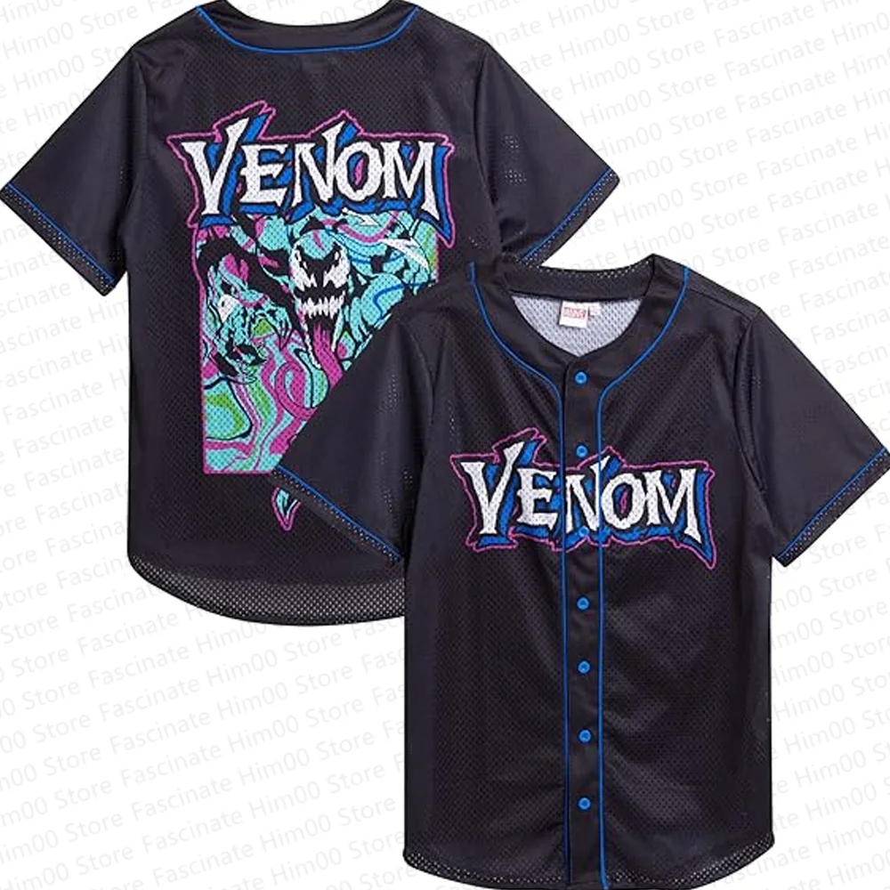 Marvel Venom cool Tshirt Mens summer short-sleeved sports baseball uniform T shirt Pig Man Venom childrens baseball T shirt set