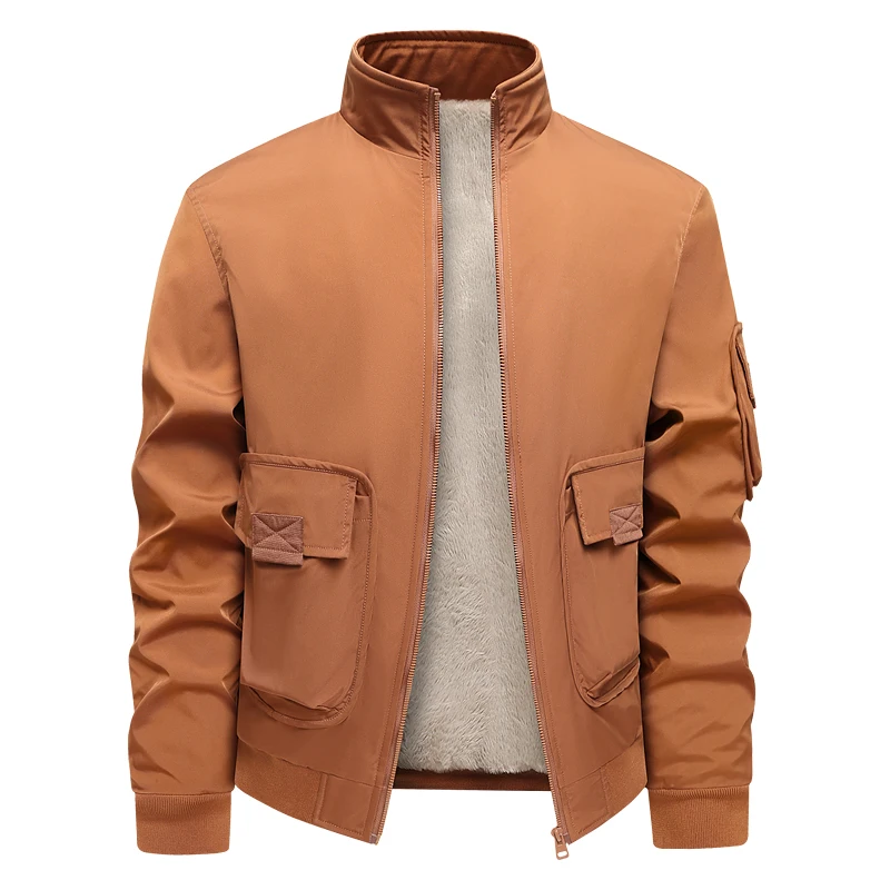 Autumn and Winter New Men's Casual Loose Sports Jacket Fashionable Solid Color Wool Lining with Thick Windproof Cotton Clothing