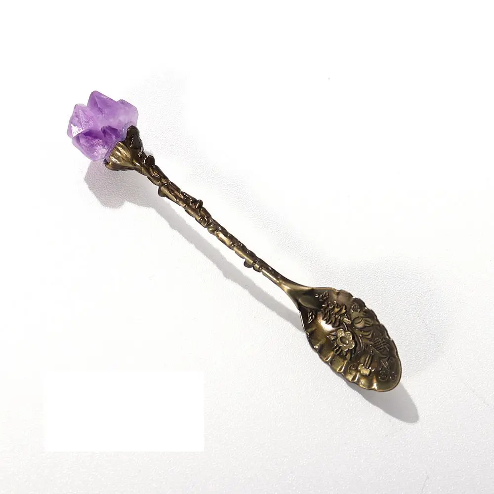 

Home Nordic Dessert Tool Natural Amethyst Stirring Scoop Coffee Spoon Kitchen Supplies Tableware Tea Spoon