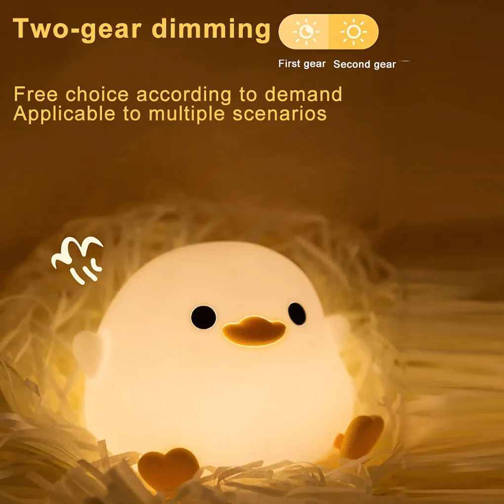 Children Cute Duck Silicone Light LED Patting Cartoon Tabletop USB Rechargeable Bedside Touch Sensor for Bedroom Gift