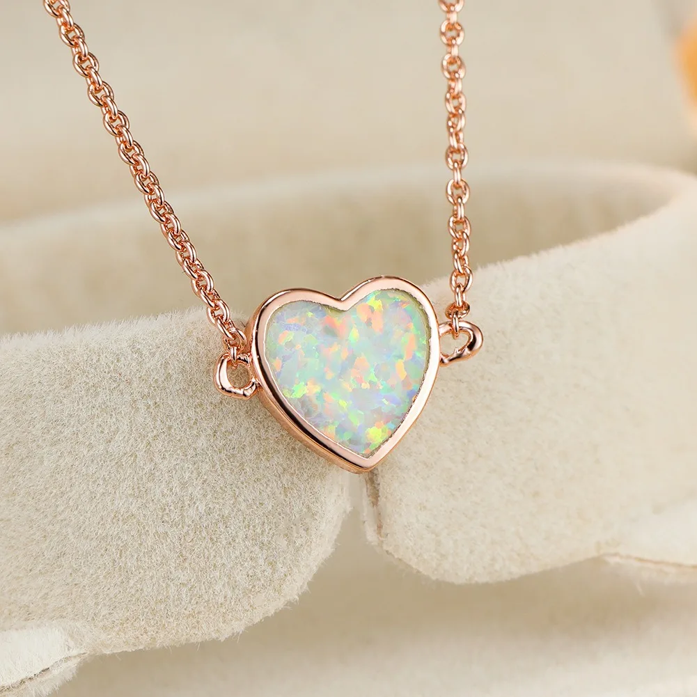 Fashion Boho Love Heart Pendant Necklace for Women Girl Charm White Imitation Opal Necklace Trendy Wedding Band Jewelry