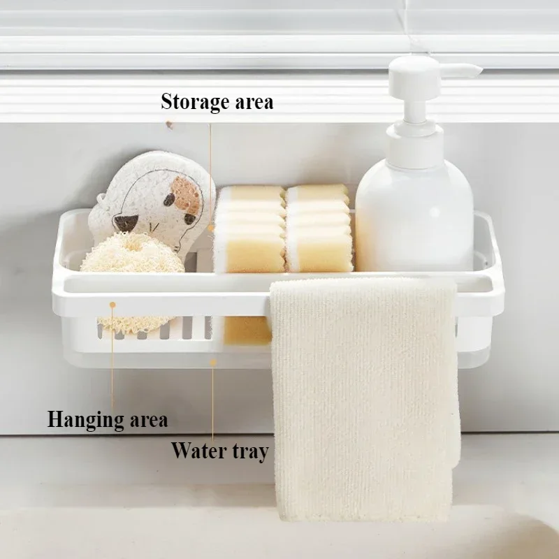 

Kitchen Sink Sponge Rack Wall Mounted Home Sink Rack Sponge Towel Drainage Basket Kitchen Sink Accessory with Divider