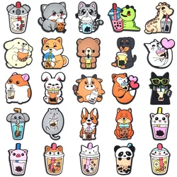 Fox Drinking Milk Tea Shoe Charms for Crocs Sandals Women Clogs Pins Men Badges Kids Jeans Decorations Buckle Shoes Accessories