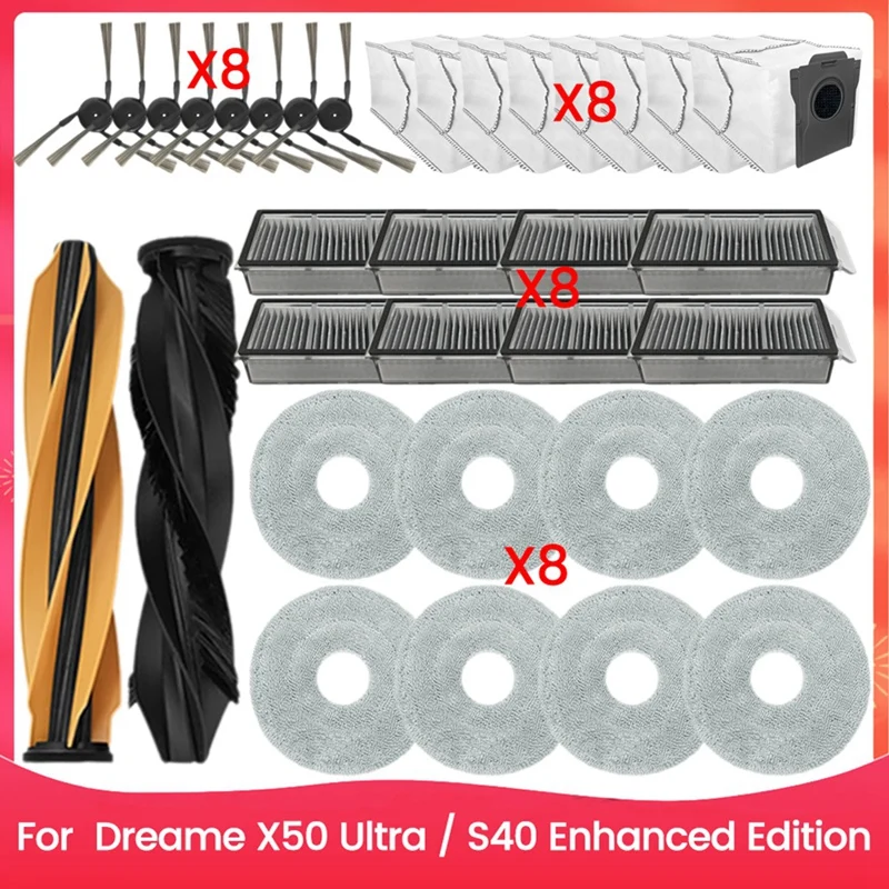 

B53C 34PCS Brush Filter Dust Bag Mop Cloth Kit For Dreame X50 Ultra / S40 Enhanced Edition Vacuum Cleaner Replacement Parts