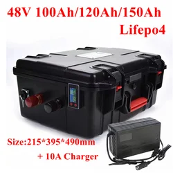 Waterproof LiFepo4 48V 100Ah 120ah 150Ah200Ah lithium battery with BMS for trolling motor UPS storage Propeller +10A Charger