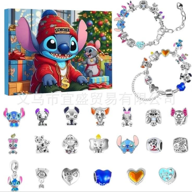 New Hot 24 giorni punto Topolino Natale Calendario dell'Avvento Braccialetti Calendario per il conto alla rovescia di Natale Kit per la creazione di gioielli fai da te Regali di Natale per ragazze