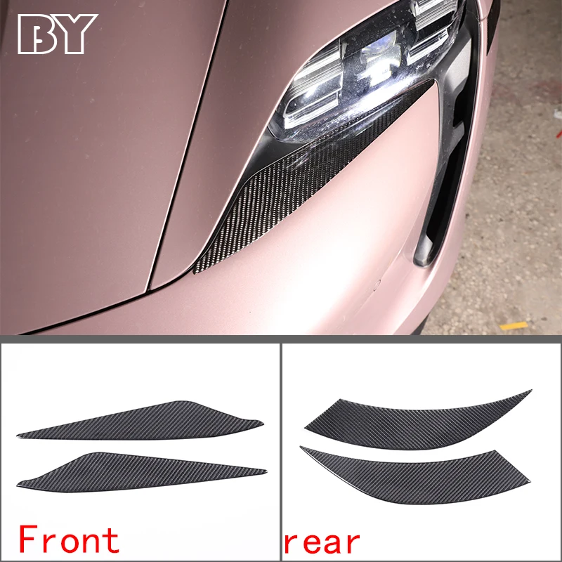 

Car Front&Rear Headlight Eyelids Lids Eyebrows Cover Trim Stickers For Porsche Taycan 2019-2022 Soft Carbon Fiber Accessories