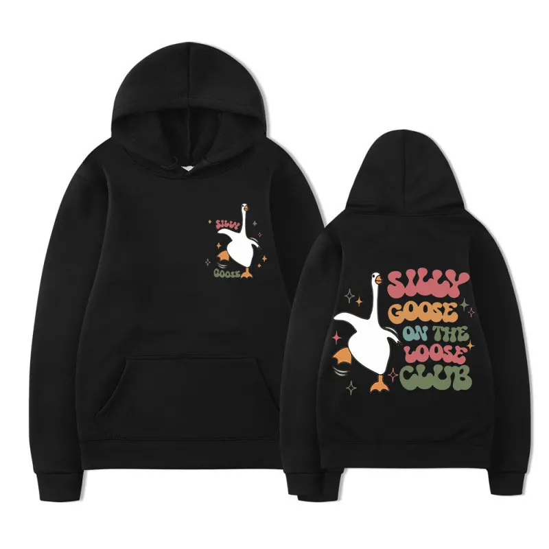 Funny Cute Silly Goose on The Loose hoodie Cartoon Vintage Harajuku Graphic print sweatshirts Fashion Trendy street Hoodies men