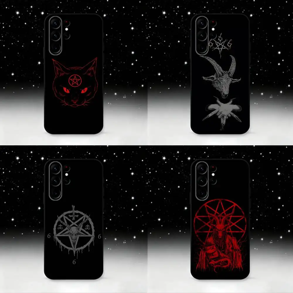 

Pentagram 666 Demonic Satanic Phone Case For Samsung S25,S24 Ultra,S20,S30 plus,S22 plus,S23,S30 Ultra 5G Silicone Black Shell