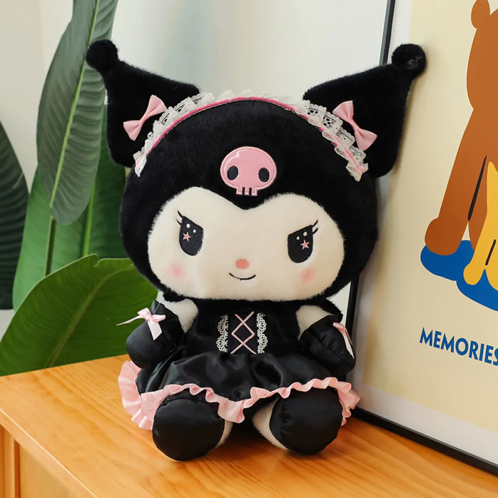 Uniforme oscuro Kuromi muñeca de peluche Sanrio, juguete grande, muñeca de tela, regalo para cumpleaños de novia