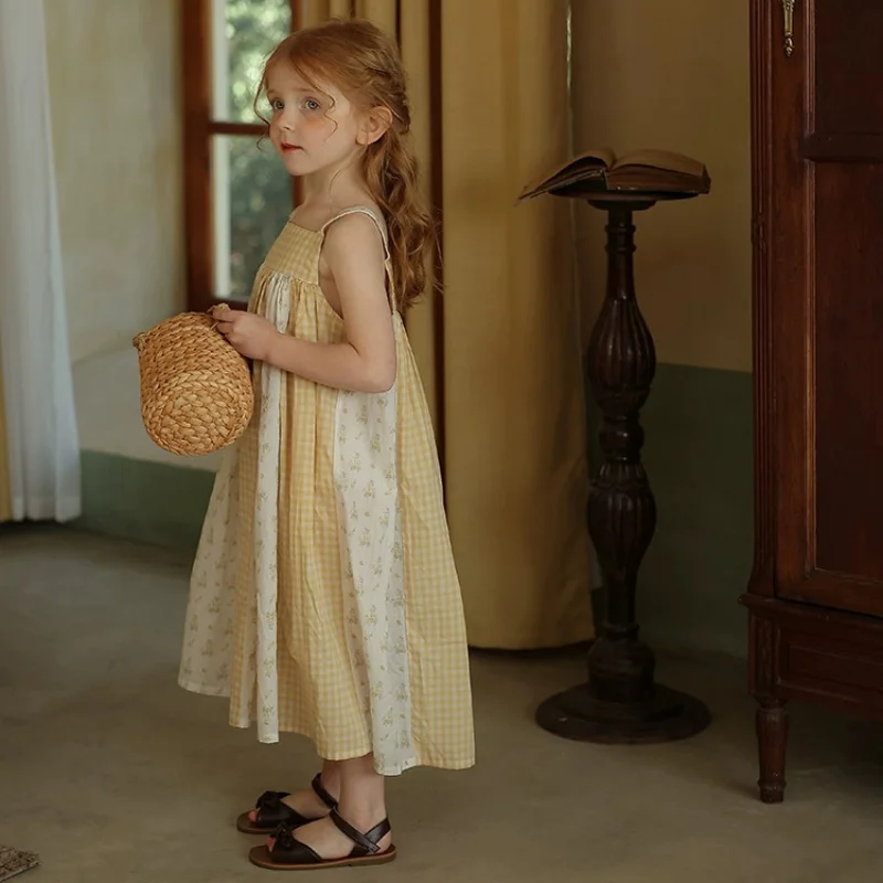 Vestido de algodón a cuadros para niña, ropa informal bonita, novedad de verano