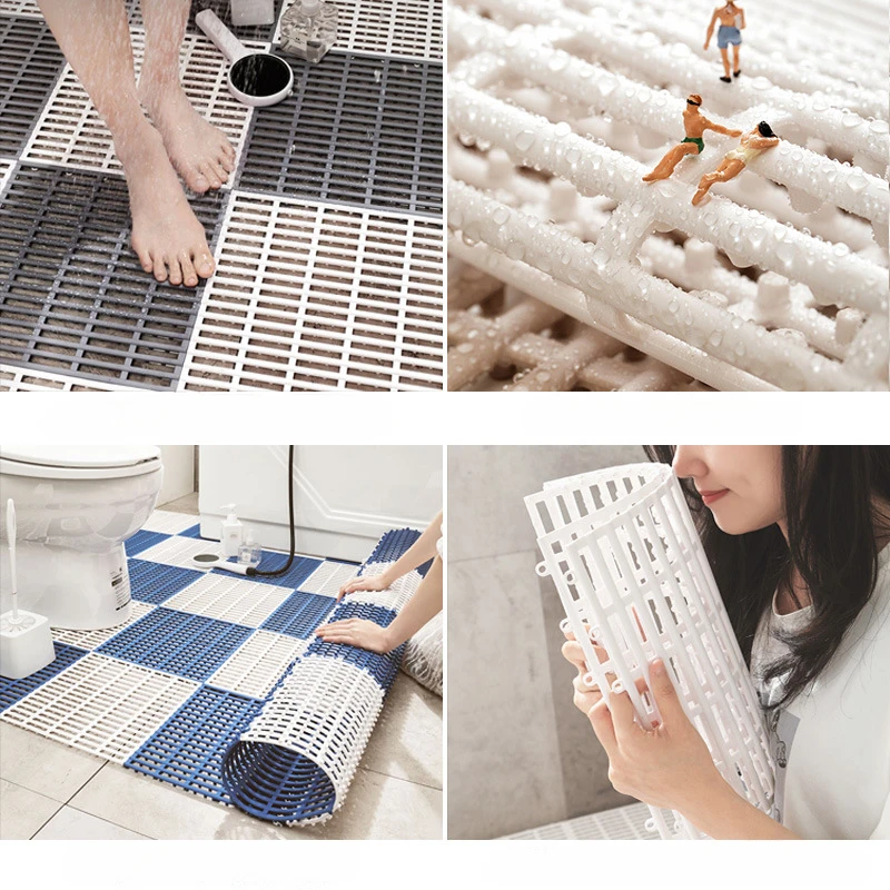 Household Bath Mats Waterproof Non-slip Multipurpose Cuttable Hollow Shower Mat for Kitchen Bathroom Balcony 30x30cm