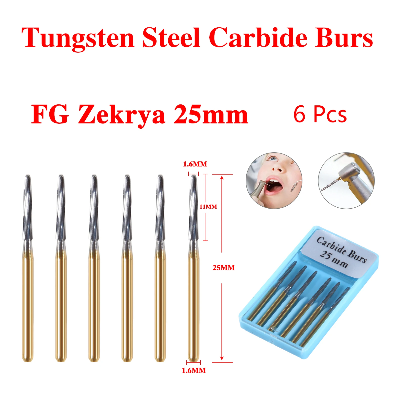 Dental Surgical Zekrya Endo-Z Carbide Tungsten Drill Burr FG Gold Bur High Speed 21/23/25/28mm