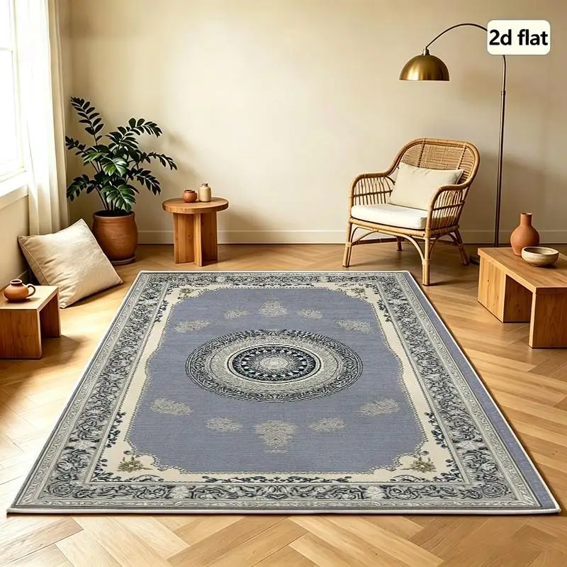 Carpet Flooring Grey Vintage Medallion Square Area Rug European Retro Floral Border Floor Mat for Home Interior