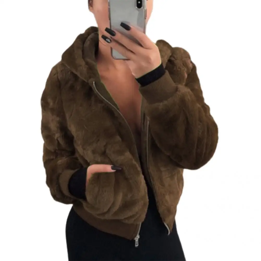 Veste à capuche en peluche pour femme, manteau confortable, doux, tendance, élégant, à fermeture éclair