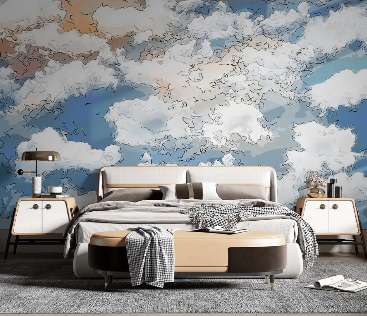 Custom Colorful clouds Murals Wallpapers room decoration Blue bronzing white clouds Background Mural Photo wall paper 3D sticker