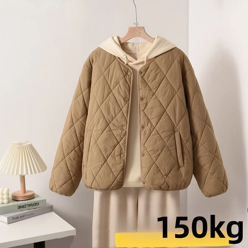 

Large Size 300 Pou New Chinese Sle Diamond Pattern Cotton Jaet Lightweight Waable Men's Winter Coat without Collar