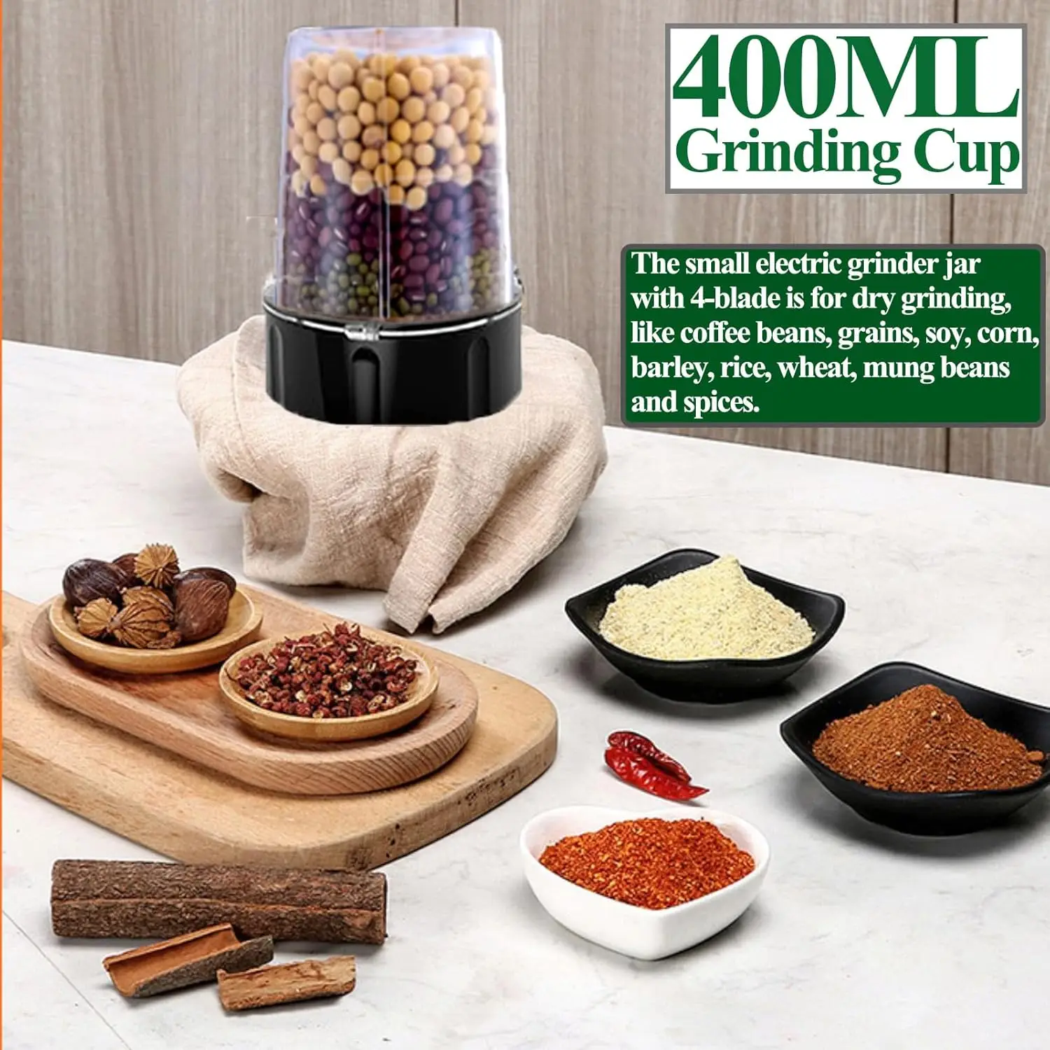 800W 2-Speed Electric Blender & Food Processor, 4-in-1 Kitchen Mixer with Grinder for Shakes, Smoothies, Meat Chopping, Dry Grin view 5
