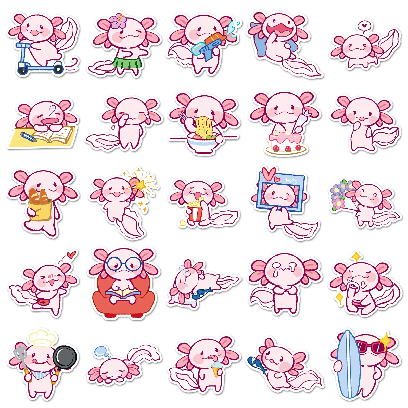 50 pezzi carino salamandra personalità quotidiana dei cartoni animati divertenti graffiti adesivi decorativi tazza d'acqua frigorifero giocattoli decorativi