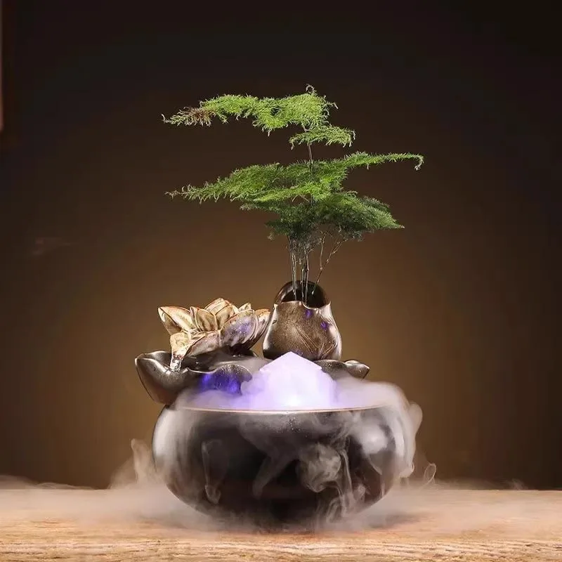 VINRITO Keramik-Katzenbrunnen für den Innenbereich, Zen-Trinkbrunnen für Katzen, Desktop-Wasserfall, Hunde-Wasserbrunnen, Aquarium-Landschaftsdeko, Haustierbrunnen 7